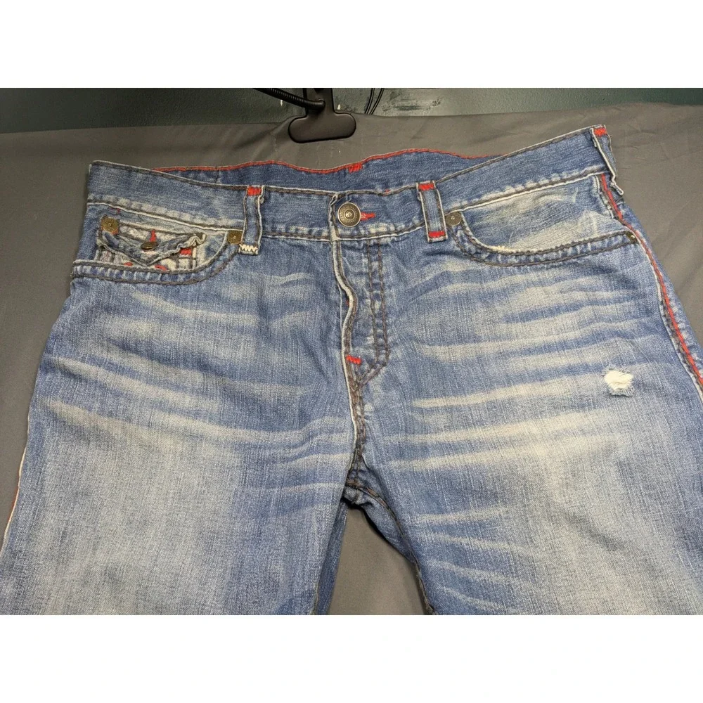 True Religion Rocco Relaxed Skinny Jeans Mens 42 Blue Red Contrast Stitch Denim